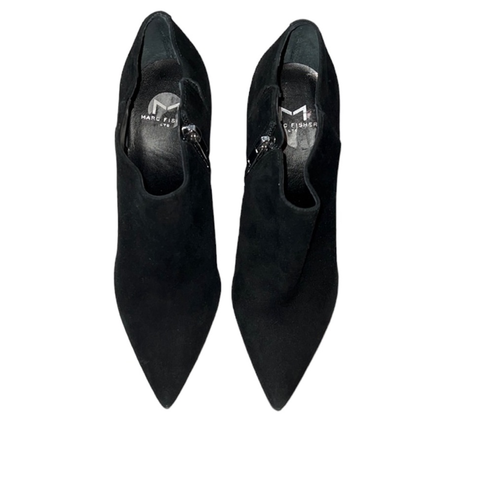 Marc Fisher Black Suede Point Toe Bootie with 3” Heel  Size 6